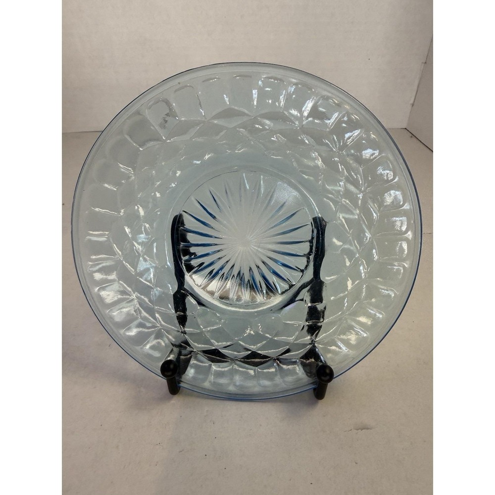 US Glass Aunt Polly Blue 6 1/4" Sherbet Bread Plate Depression Glass